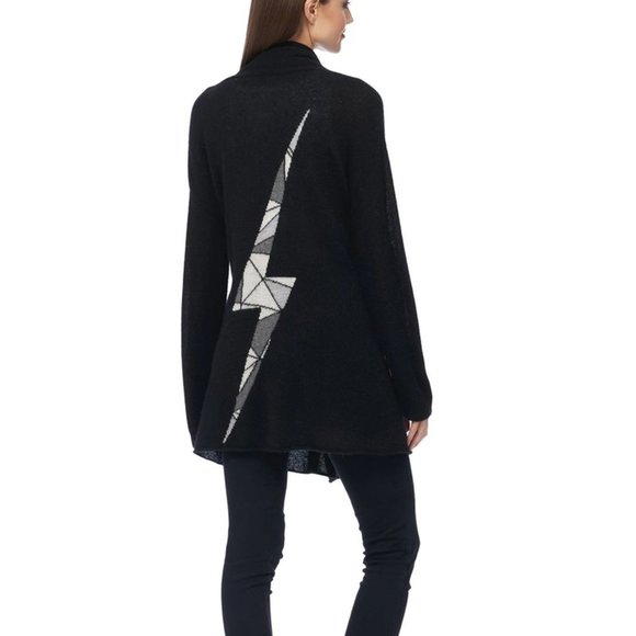 Black Lightening Bolt Cashmere Cardigan from 360 Cashmere - Picture 4 of 8